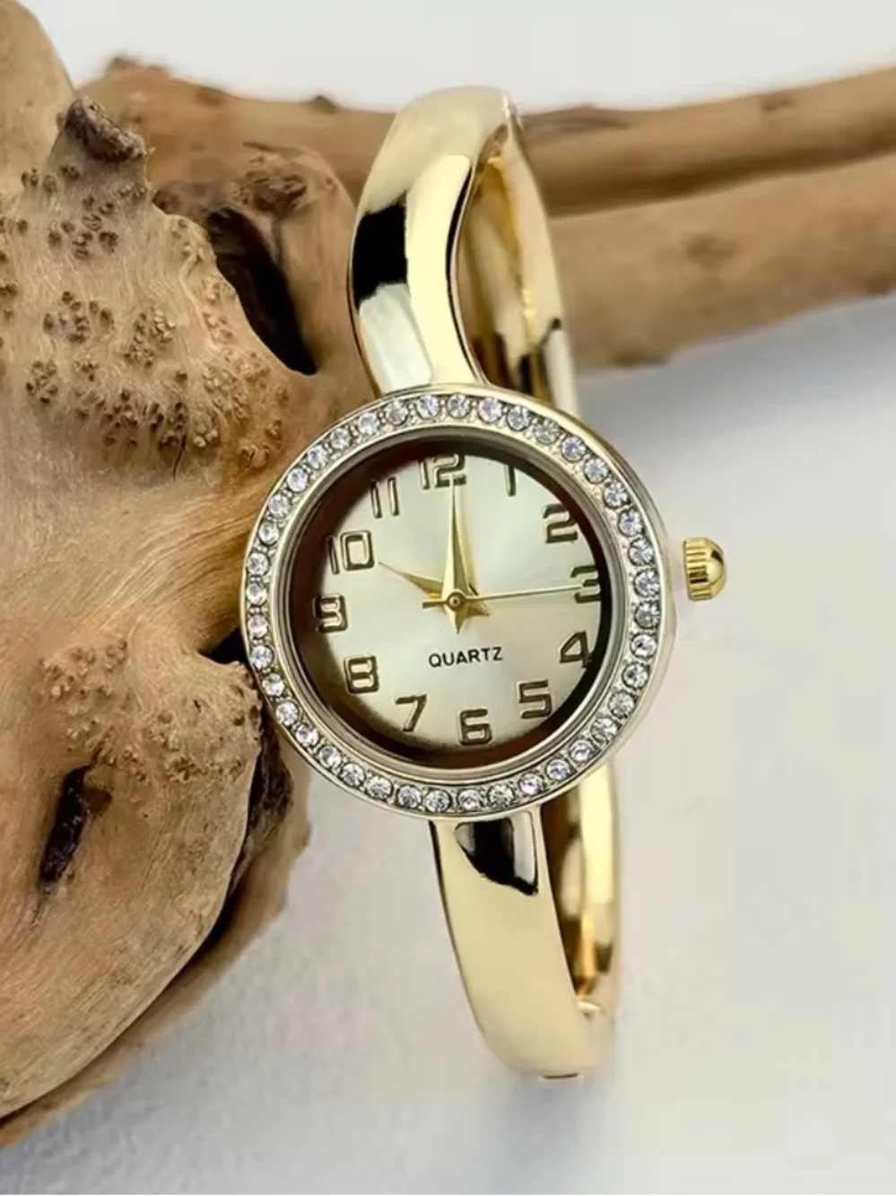Anthropologie Gold Crystal-Trim Bangle Quartz Watch